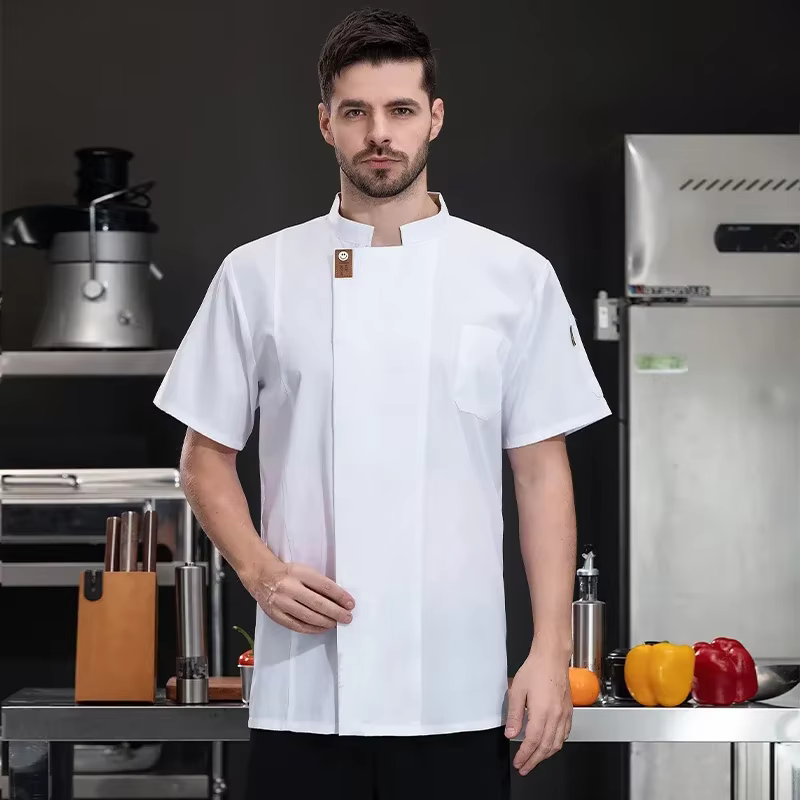 Veste de chef unisexe avec logo personnalisé, chemises de cuisine d'été, manteau de cuisine d'hôtel 