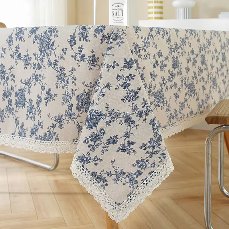 Nappe florale personnalisable avec bordure en dentelle, couverture de Table à dîner rectangulaire, p