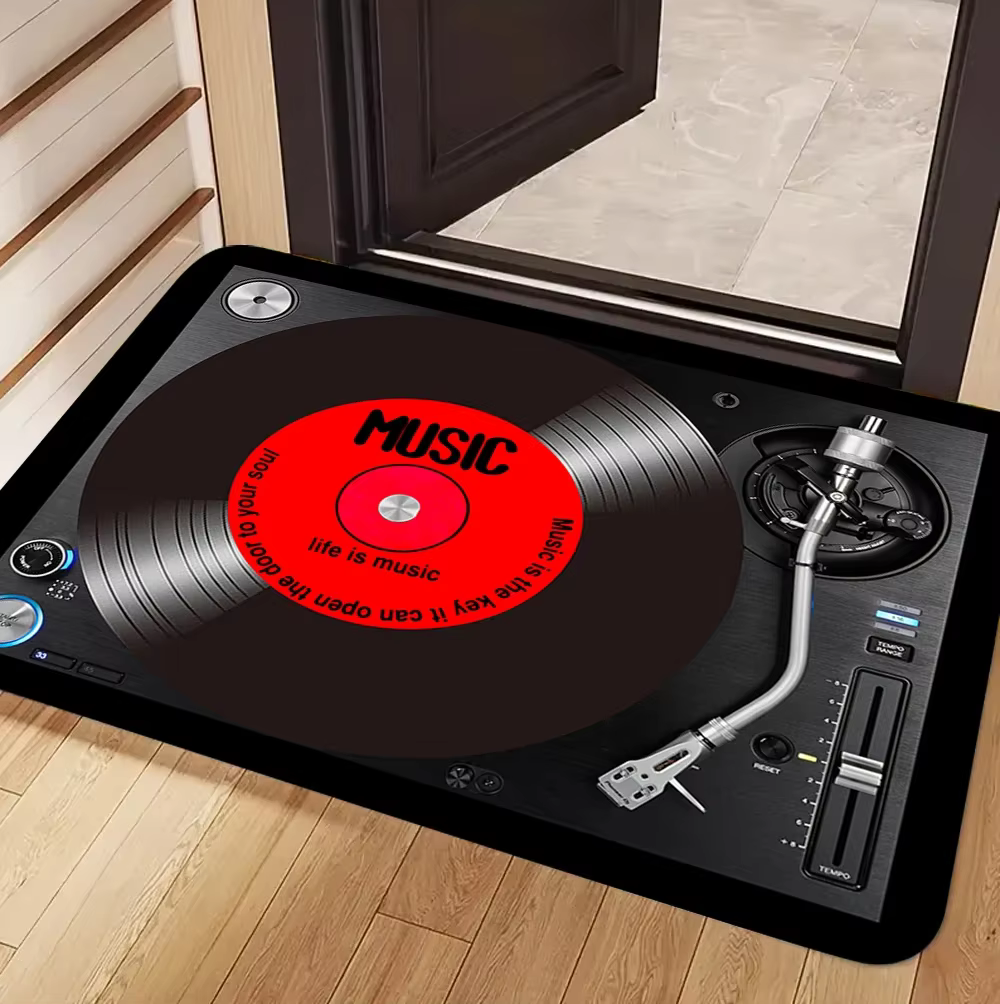 Tapis en vinyle vintage VIKAMA, motif cassette et notes de musique 3D, tapis rétro pour salle de jeu