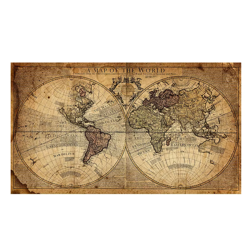 Toile d'image ancienne rétro de la carte du monde, peinture de terre Vintage pour salon, imprimés d'