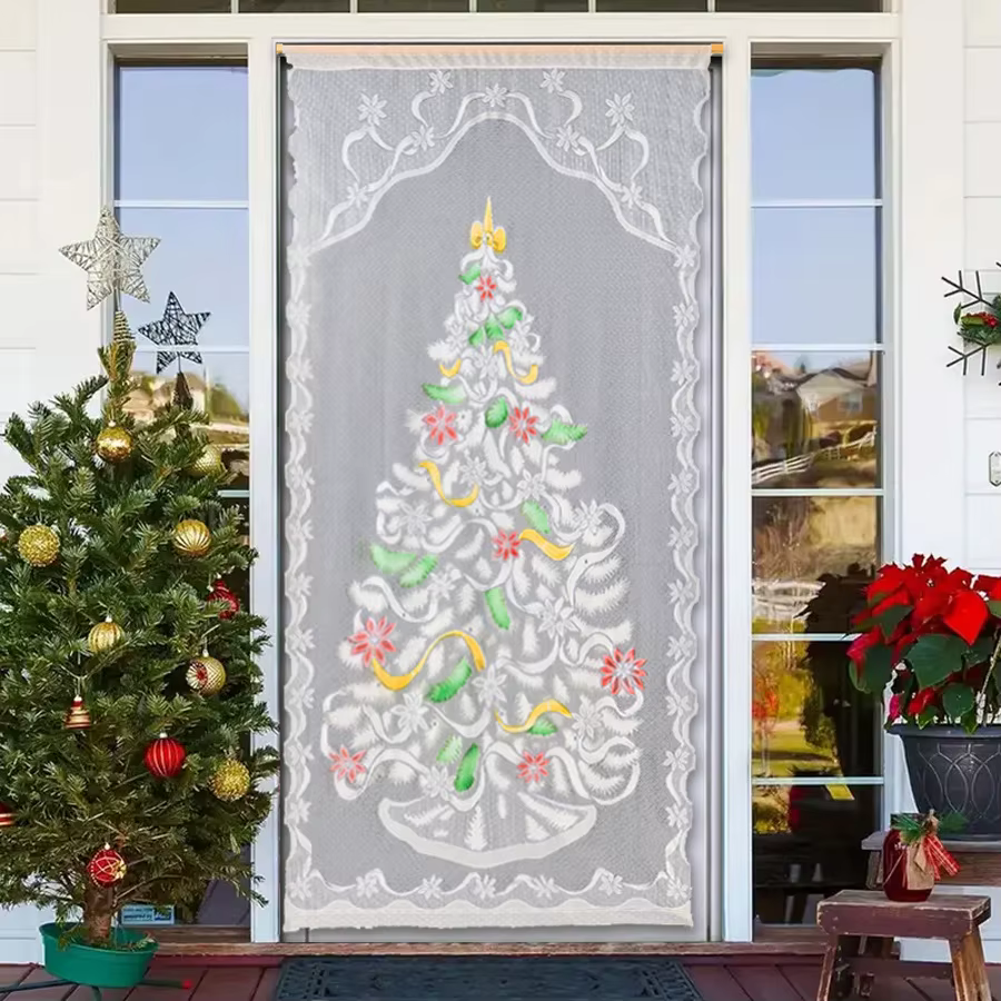 Rideau coloré de noël, motif d'arbre de noël, dentelle à travers le Style pôle, décoration demi-culc