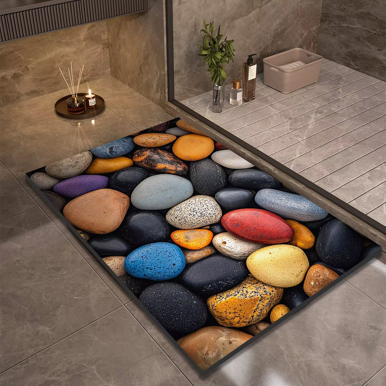 Tapis de bain en Diatomite, Design en pierre, antidérapant, pour salle de bain, douche, pieds, absor