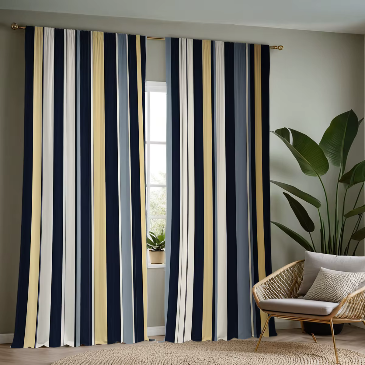 2 pièces HD système de couleur numérique rideaux à rayures méditerranéennes décoration de la maison 