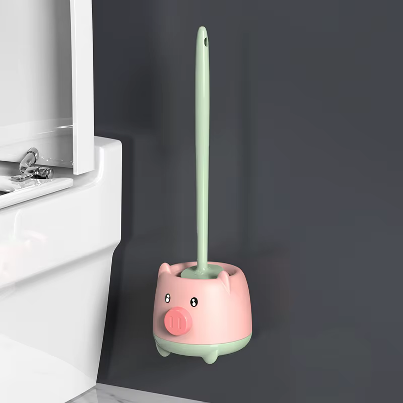 Brosse de toilette cochon rose mignon, double usage mural et sur pied, brosse de nettoyage de salle 