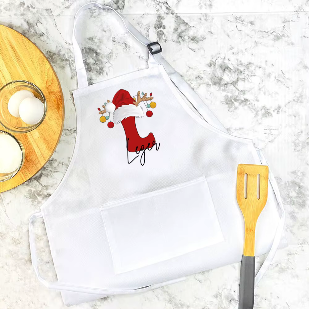 Tablier de Noël personnalisé avec nom pour enfants, tablier de cuisine et de cuisson, cadeau pour en