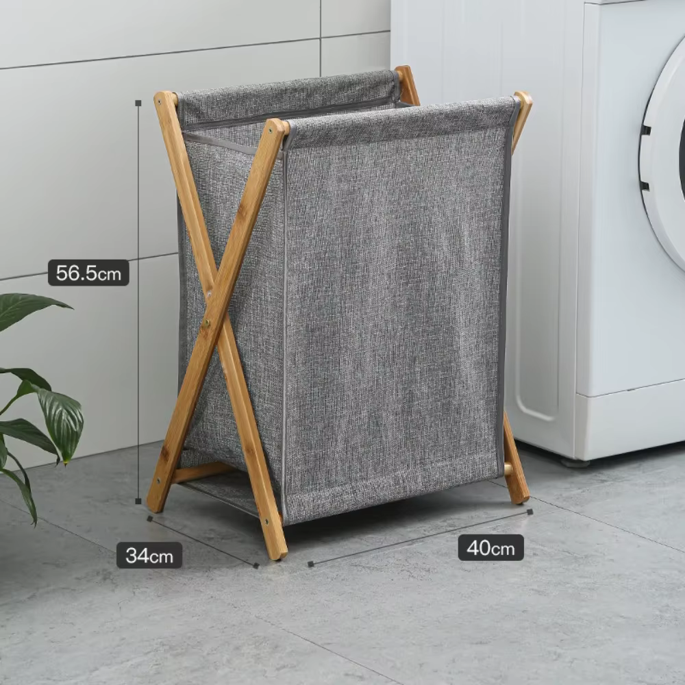 Panier à linge pliable pour salle de bain avec cadre en bois, panier de rangement portable pour vête