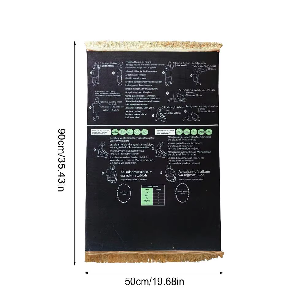 Tapis de prière 50x90cm, doux, éducatif bilingue, avec guide étape par étape, pour la chambre, la ma