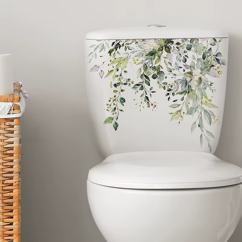 (HB05) Autocollant mural en forme de feuilles de plantes vertes, décoration de salle de bain, toilet