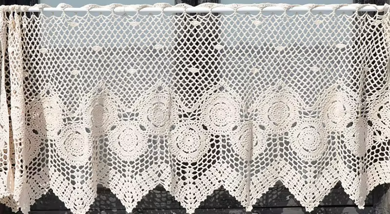 Junwell 100% coton Crochet rideau cantonnière travail à la main cuisine rideau à la main aiguille Cr