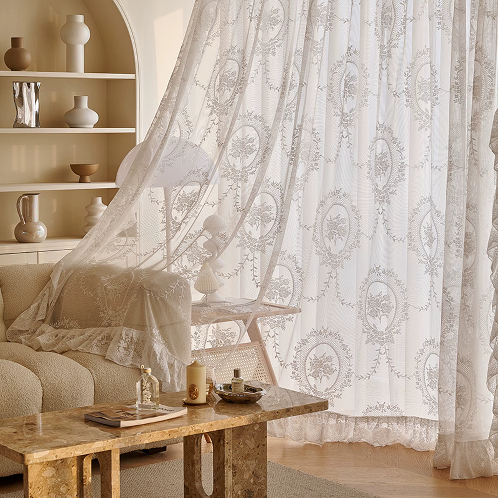 Rideau de gaze en dentelle française, pare-soleil, pour salon, chambre à coucher, gaze blanche trans