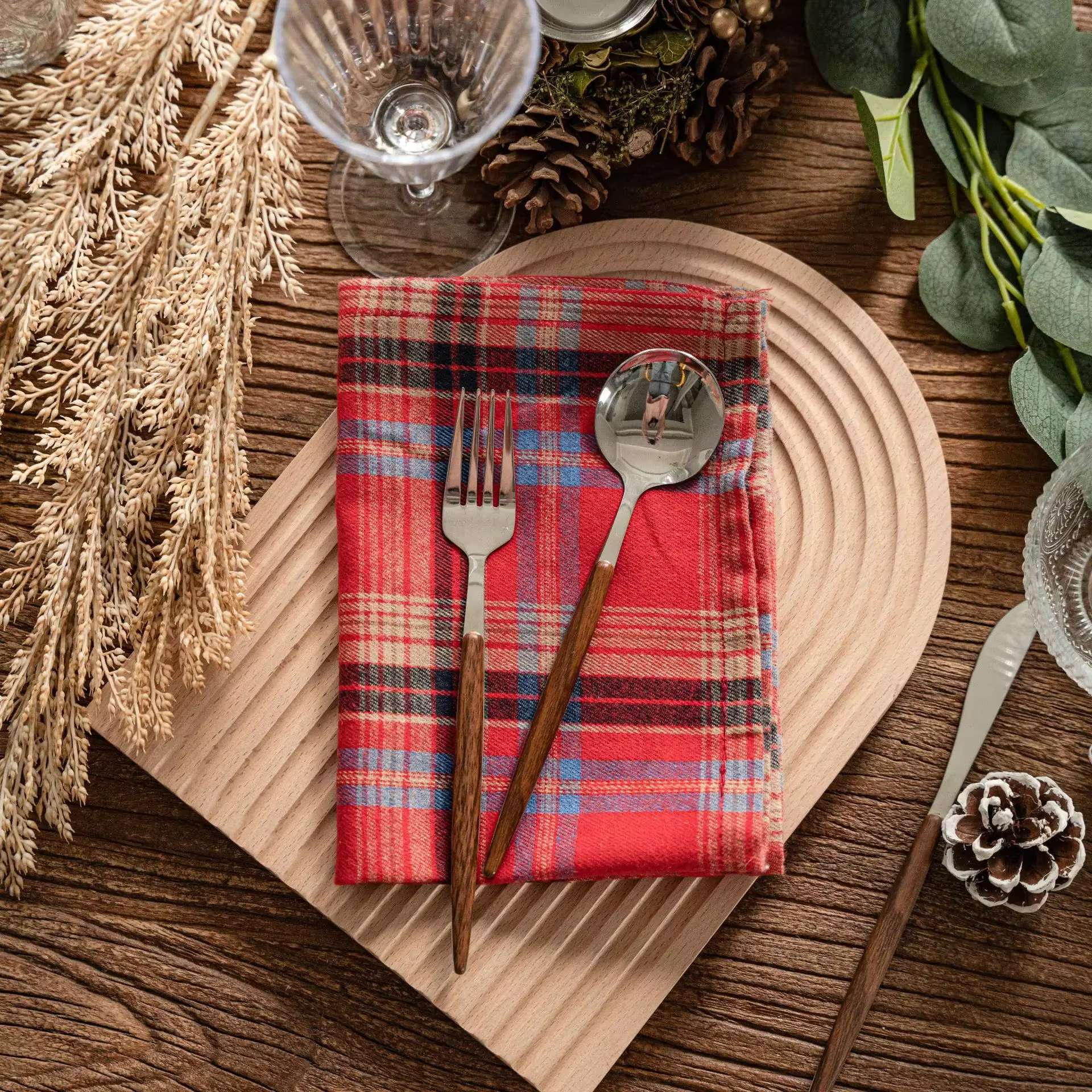 Serviette de table à carreaux en polyester et coton tissé, décoration de Noël, napperons rouges et v