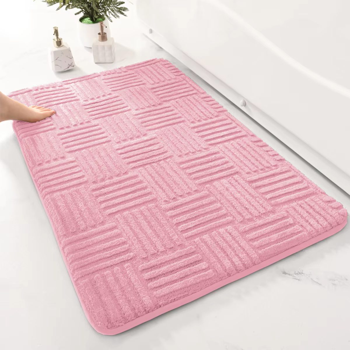 Tapis de sol rayé absorbant épais, tapis monochrome, velours de coton confortable, virus non ald, en
