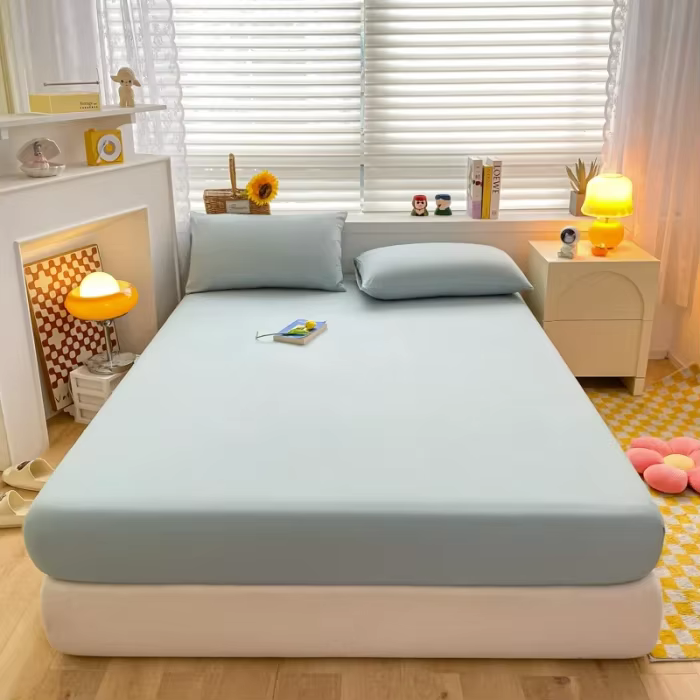 Drap-housse doux avec bande élastique, housse de matelas de couleur unie pour lit simple, double, ki