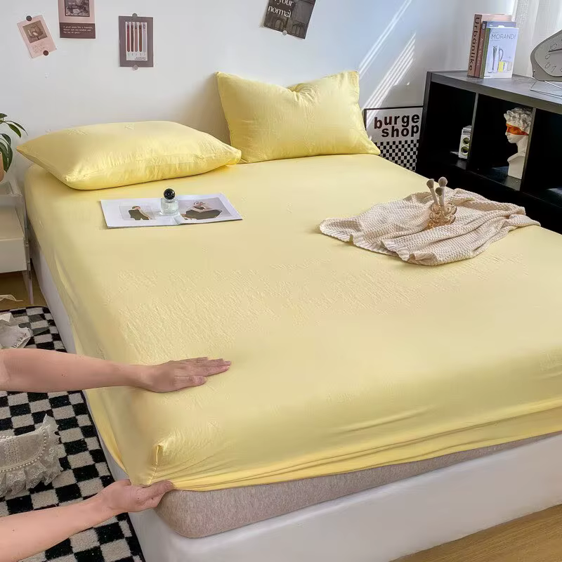 Drap-housse en coton lavé avec bandes élastiques, housse de matelas Ultra douce et Durable, réglable