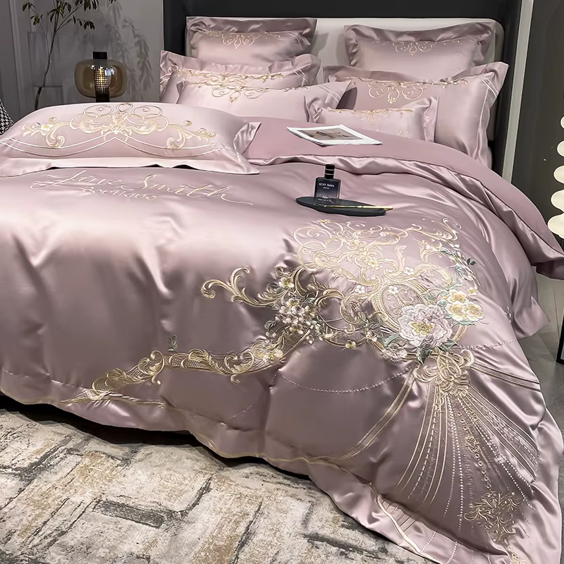 Housse de couette en pur coton brodé de luxe, style européen haut de gamme, drap et taies d'oreiller