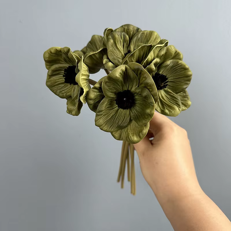 Lot de 5 fausses fleurs de pavot artificielles en PU, plantes vertes de simulation, bouquet de pavot