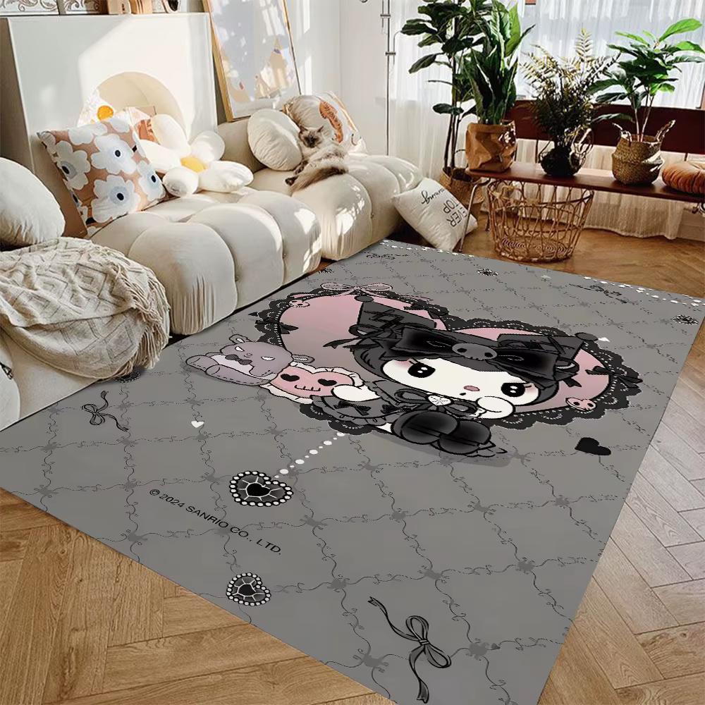 Tapis de sol antidérapant en dentelle Kuromi Lolita, tapis doux et mignon Sanrio pour chambre de fil