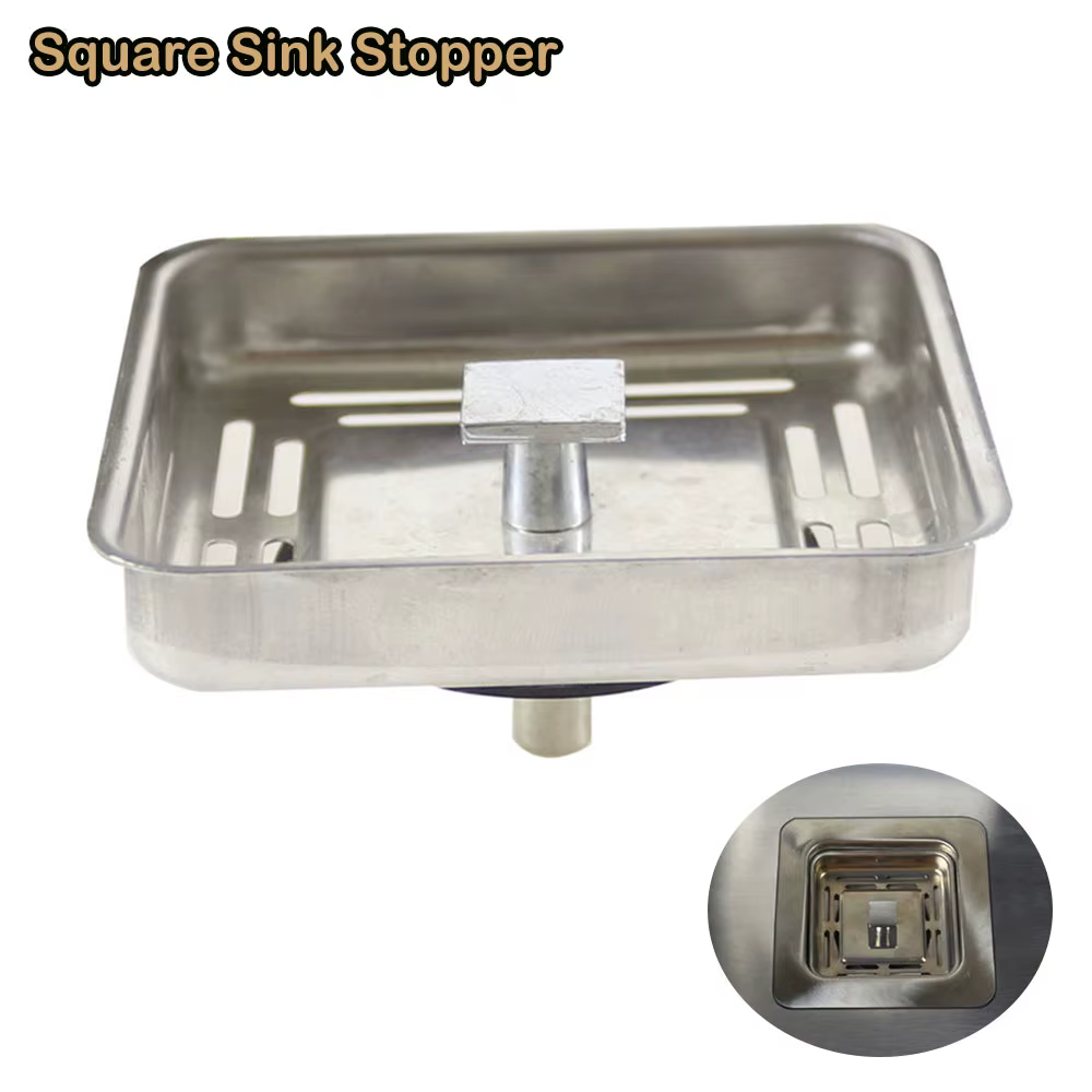 Nouveau carré en acier inoxydable cuisine évier crépine égouttoir Post bouchon bouchon de déchets bo