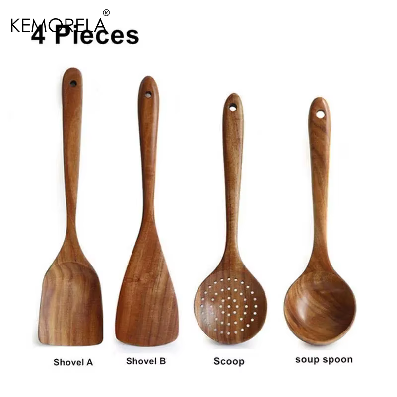 Cuillères en bois pour la cuisine, ustensiles en bois pour la cuisine avec porte-ustensiles, ensembl