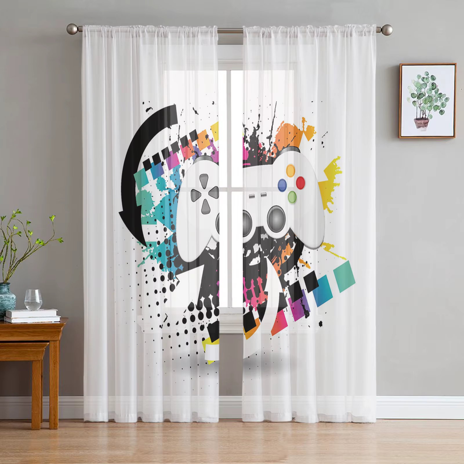 Rideaux colorés en Tulle blanc pour Console de jeu, pour décoration de salon, en mousseline de soie 