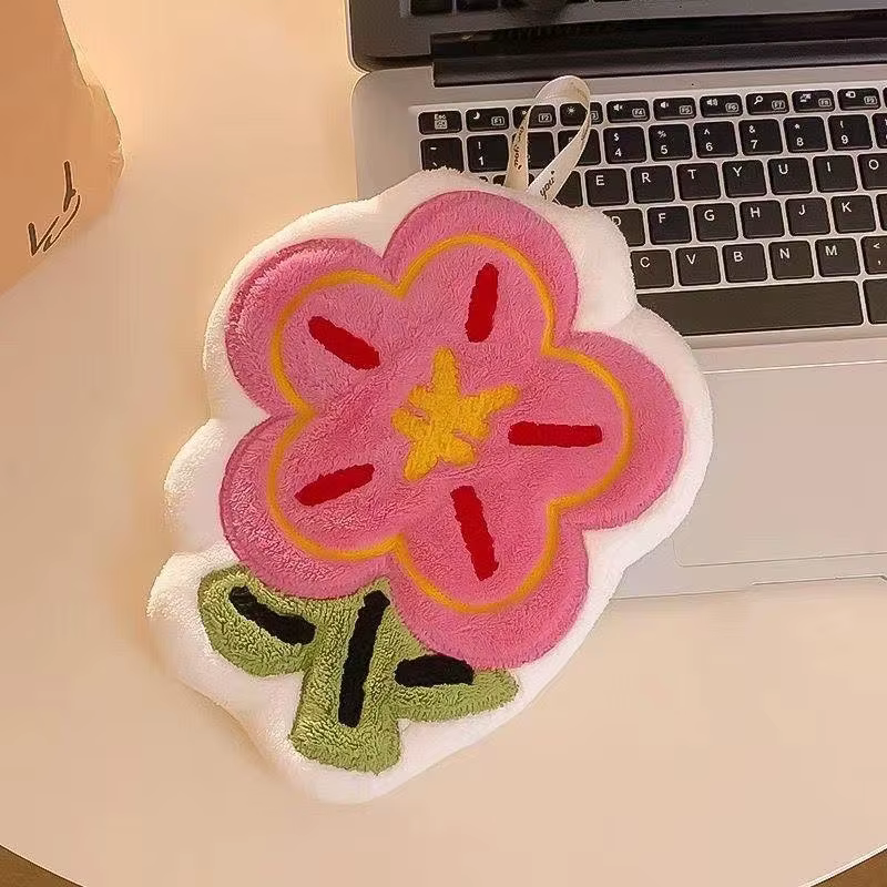 1 pièce Serviette en polaire corail à motif floral, mignonne, à suspendre, pour essuyer les mains, d