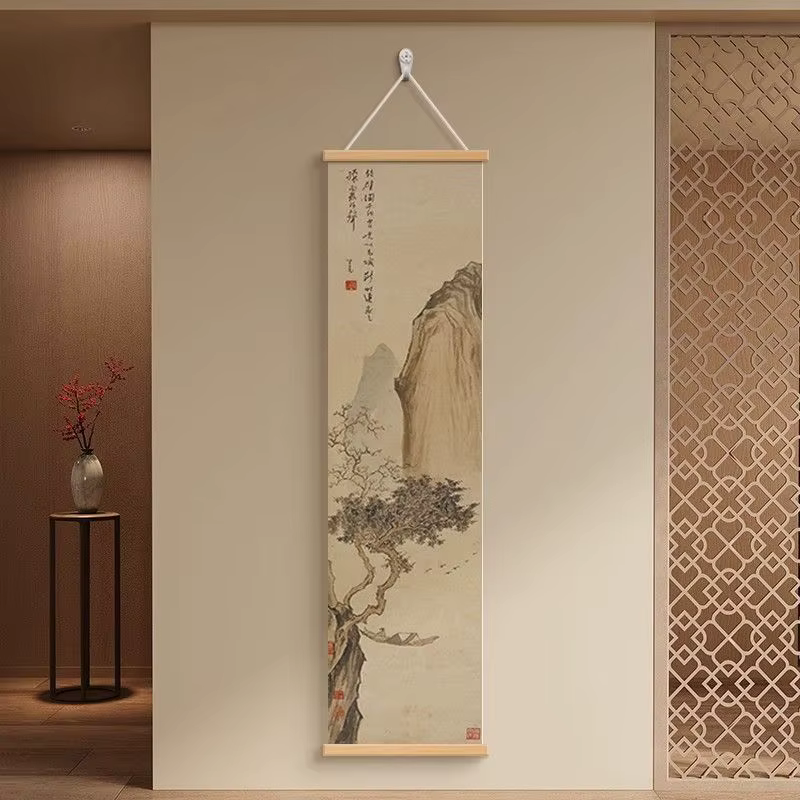 Art mural de paysage sec Zen, peinture à l'encre avec cadre en bois pour décor de méditation de salo