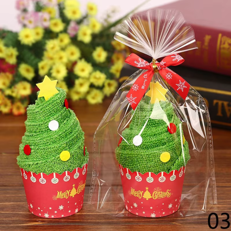 Serviette en forme d'arbre de Noël de dessin animé pour la décoration de la maison, cadeau de nouvel