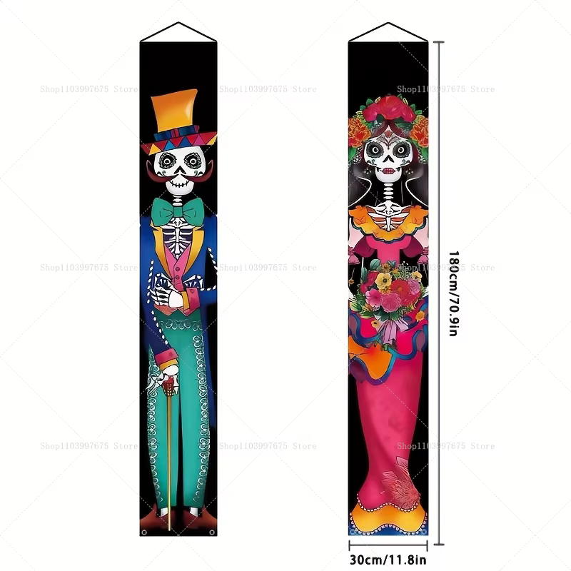 Décor de fête du jour des morts mexicain, bannières de bienvenue pour l'extérieur et l'intérieur, pa
