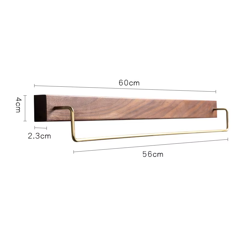Porte-serviettes mural en bois de noyer noir, porte-serviettes rétro, porte-serviettes en bois, croc