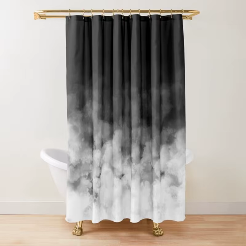 Rideau de Douche Minimal en Polyester Dégradé Blanc et Noir, Moderne, Imperméable, Lavage en Machine