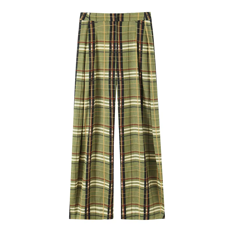 MUJER Plaid pantalon à jambes larges pour femmes taille moyenne pantalon ample femme Streetwear déco