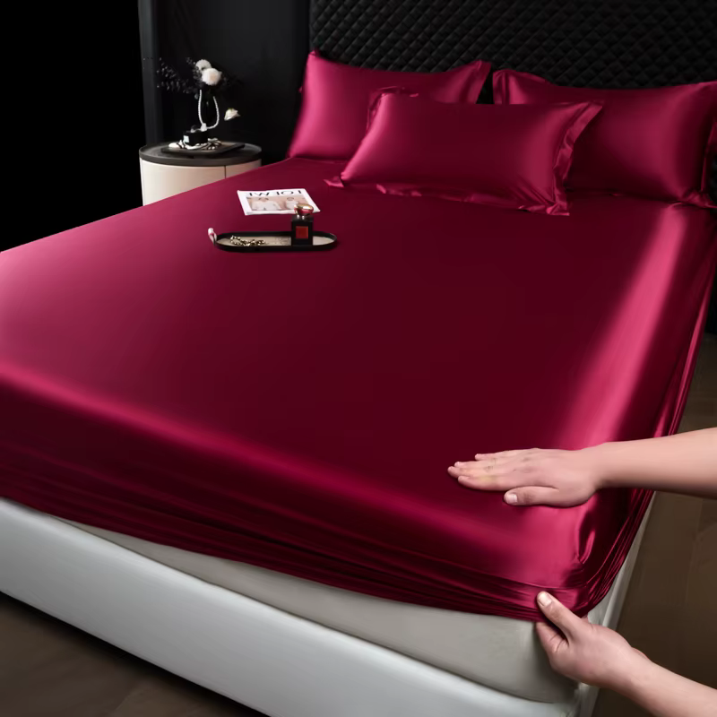 Drap-housse en Satin de couleur unie, housse de matelas en rayonne avec bande élastique, drap de lit