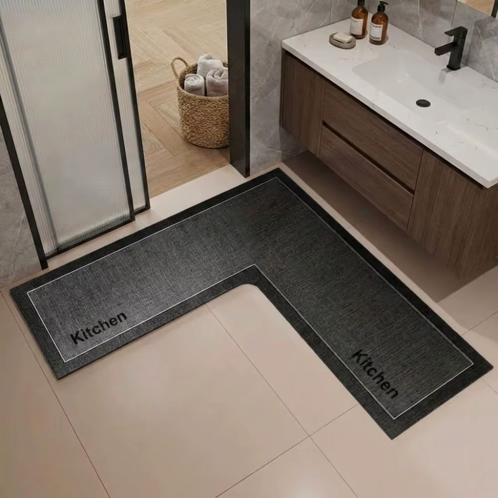 Tapis de cuisine en forme de L, absorbant l'eau, antidérapant, résistant à l'huile et aux taches, ta