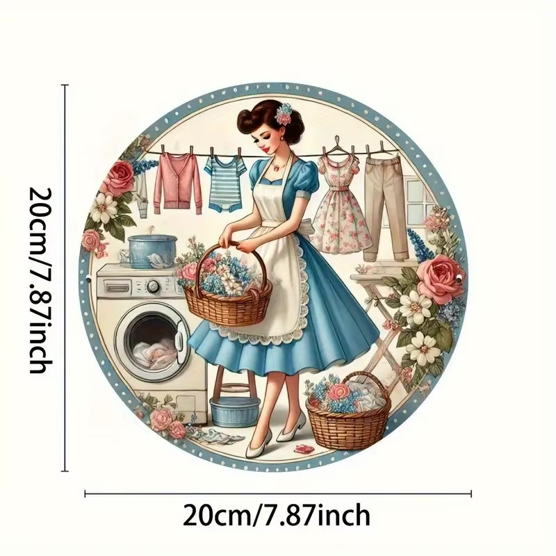 Thème de fille de lessive Chic rond en bois, cuisine de maison, jardin, Club, Garage, bureau, décora