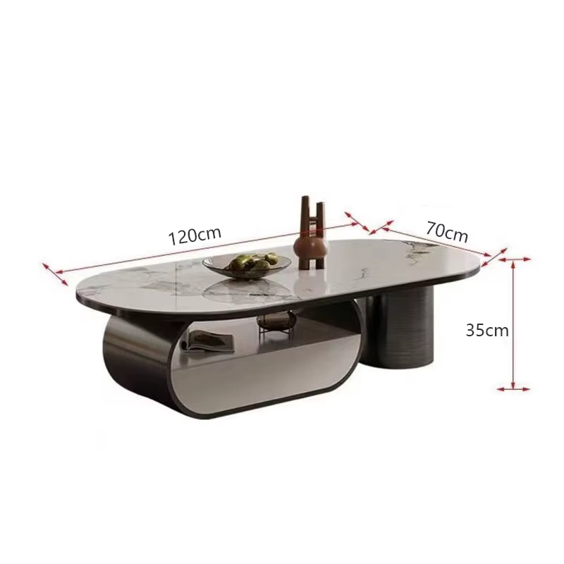 Petite table basse simple en acier inoxydable, plaque de roche nar, rangement léger, ménage de luxe,