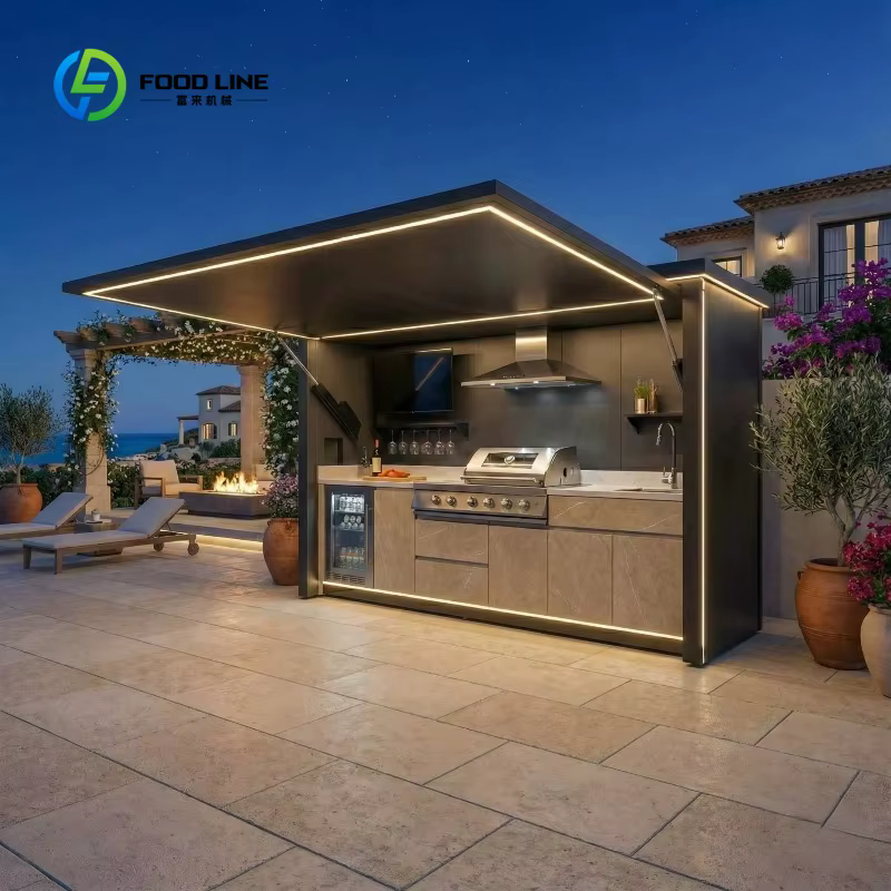 Cuisine extérieure personnalisée OEM avec porte électrique, abri étanche en acier inoxydable 304, en
