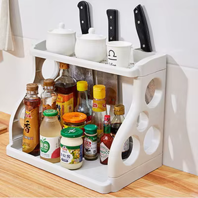 Étagère de cuisine double couche 2026, support à couteaux, porte-épices, organisateur de rangement m