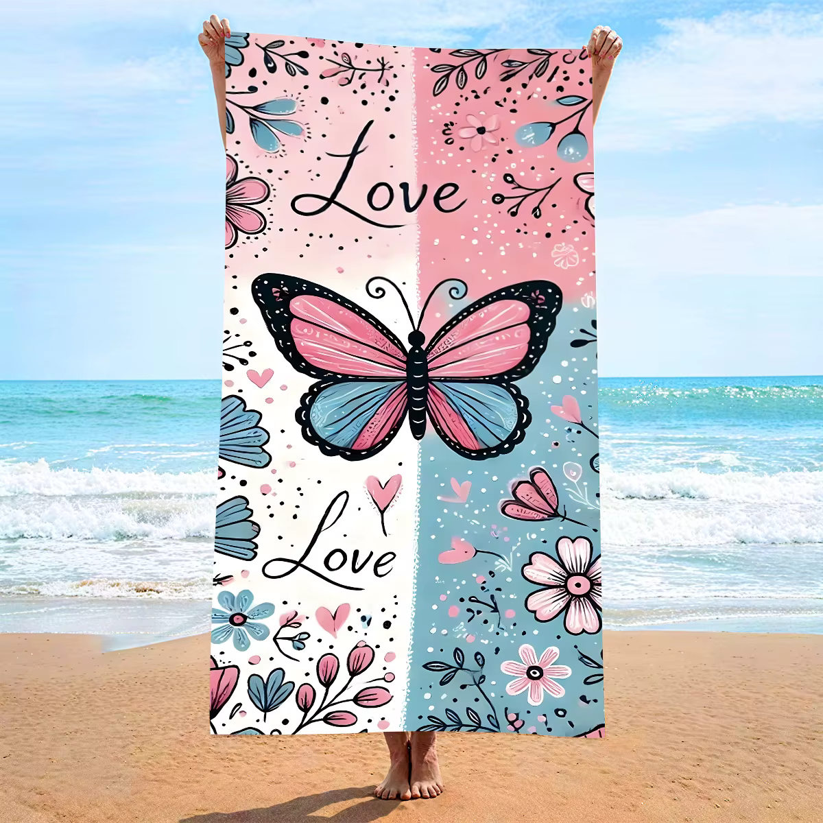 Serviette de plage en microfibre à imprimé léopard, motif papillon, séchage rapide, absorbante, légè