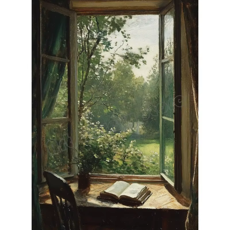 Cuisine française femme cuisson pain bleu hortensia pays paysage Vintage peinture toile affiche mur 