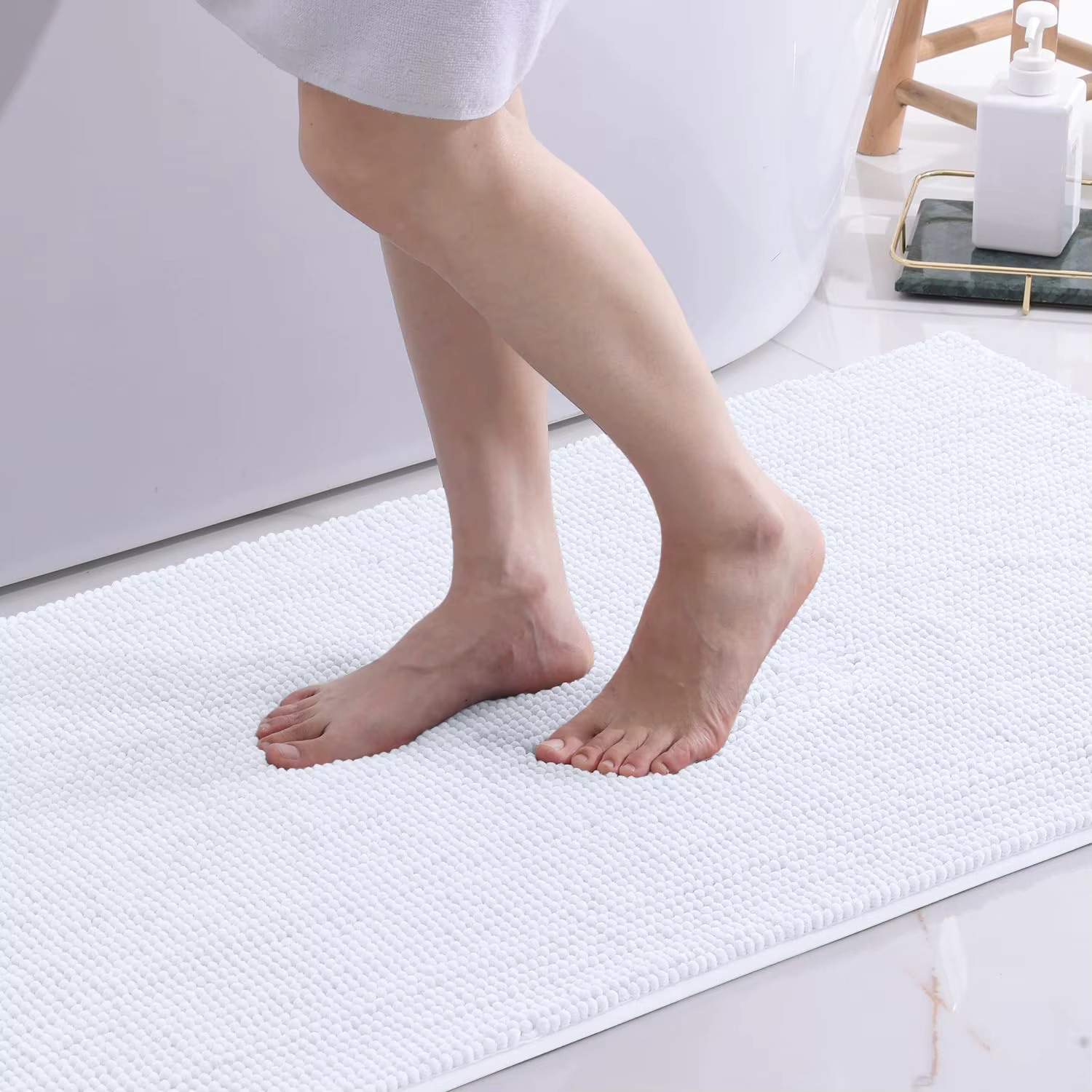 Olanly Chenille tapis de salle de bain Ultra doux absorbant bain tapis antidérapants lavable tapis d