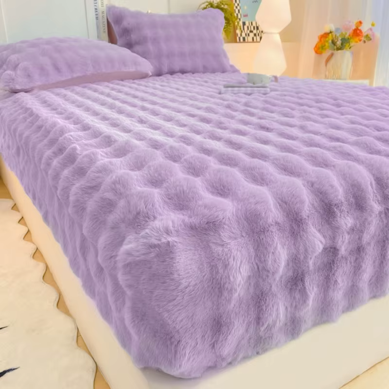Drap-housse en peluche moelleuse pour l'hiver, couleur unie, draps en polaire de lapin sur élastique