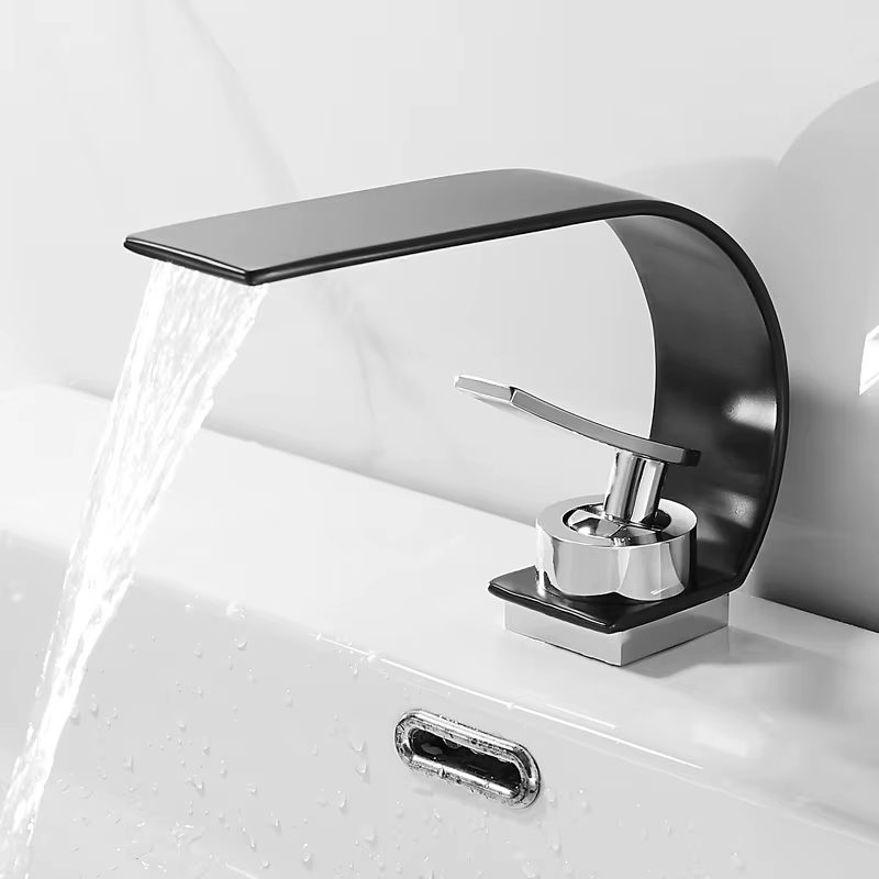 Robinet de salle de bain cascade noir |   Mélangeur chaud et froid pour lavabos domestiques |   Conc