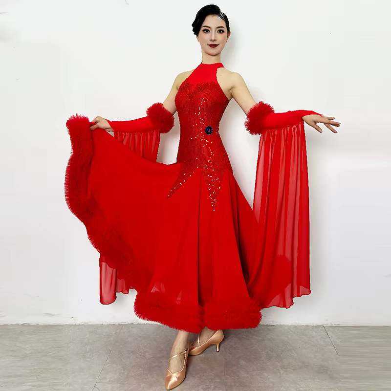 Robes de danse de salon professionnelles à sequins pour femmes, luxueuses, à grande ampleur, pour Va