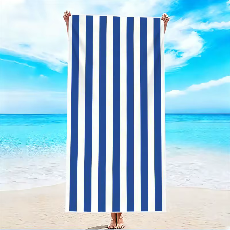 1 pièce, serviette de plage rayée bleue et blanche, serviette de plage légère super absorbante, serv