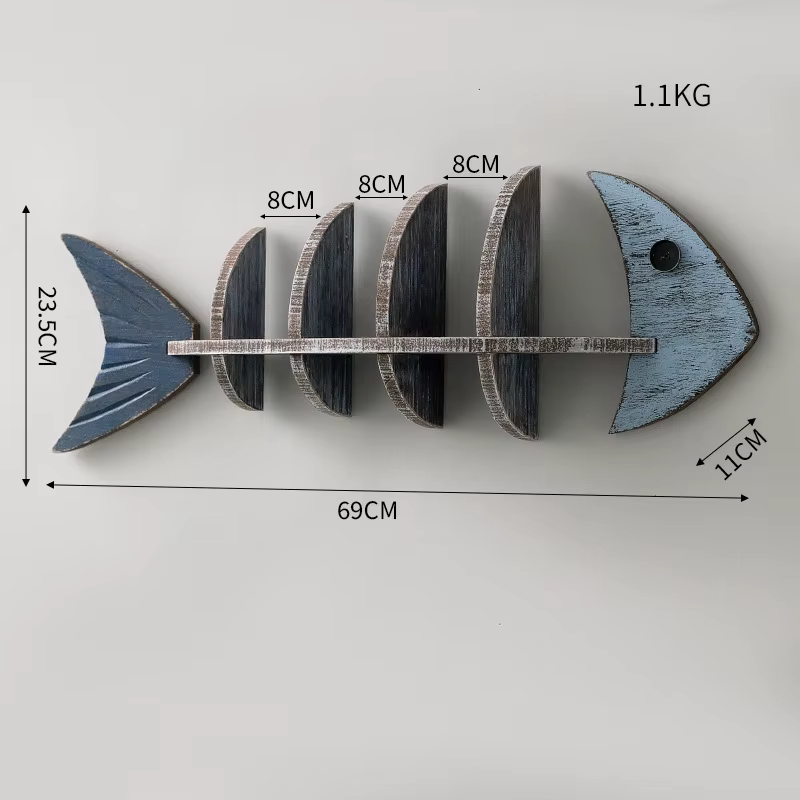 Étagère murale décorative en bois de style méditerranéen en forme d'arête de poisson pour café, salo