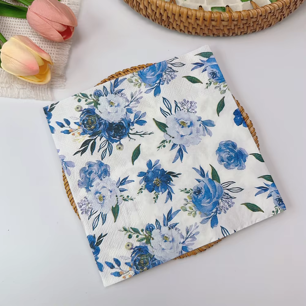 Serviettes en papier à fleurs de Style Ins, décorations de Table, Serviette de découpage artistique 
