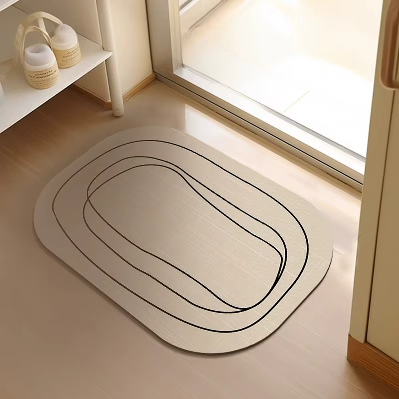 Tapis de bain en boue à motifs géométriques, antidérapant, support en caoutchouc de diatomée, ovale 