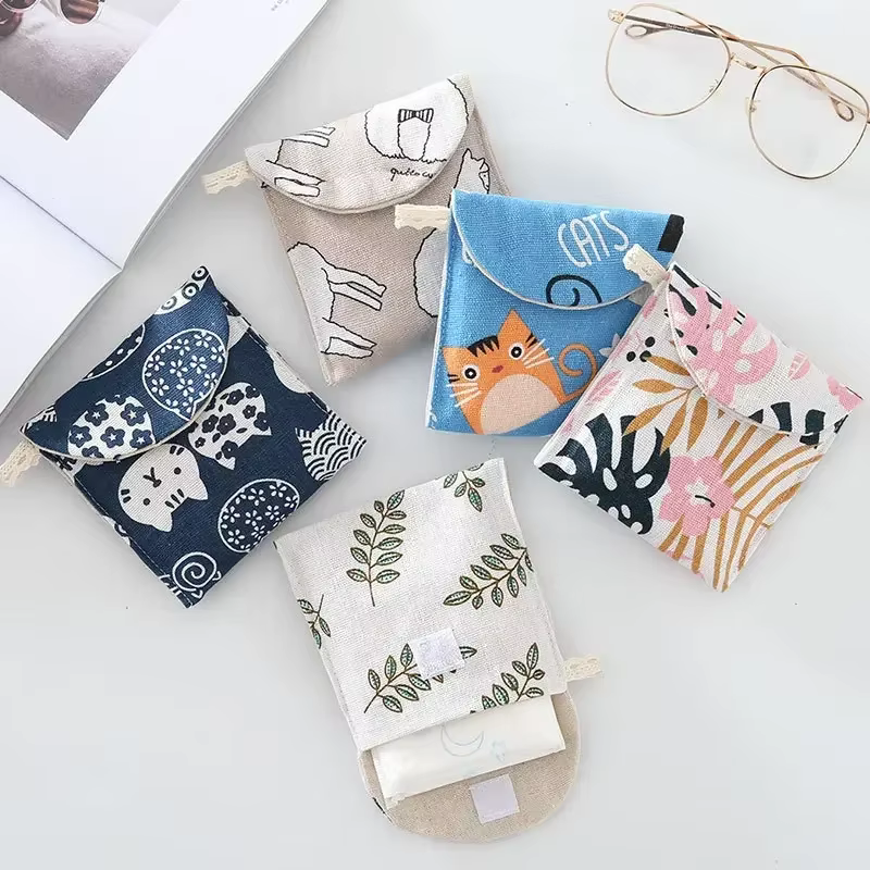 Sac de Rangement Portable pour Serviettes Hygiéniques, Petite Pochette pour Cosmétiques, Carte de Pi