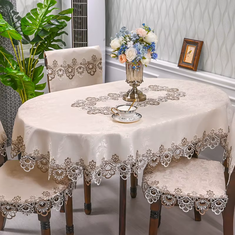 Nappe de table à thé simple en dentelle européenne, pour salon, hôtel, maison, table ronde, tissu lé