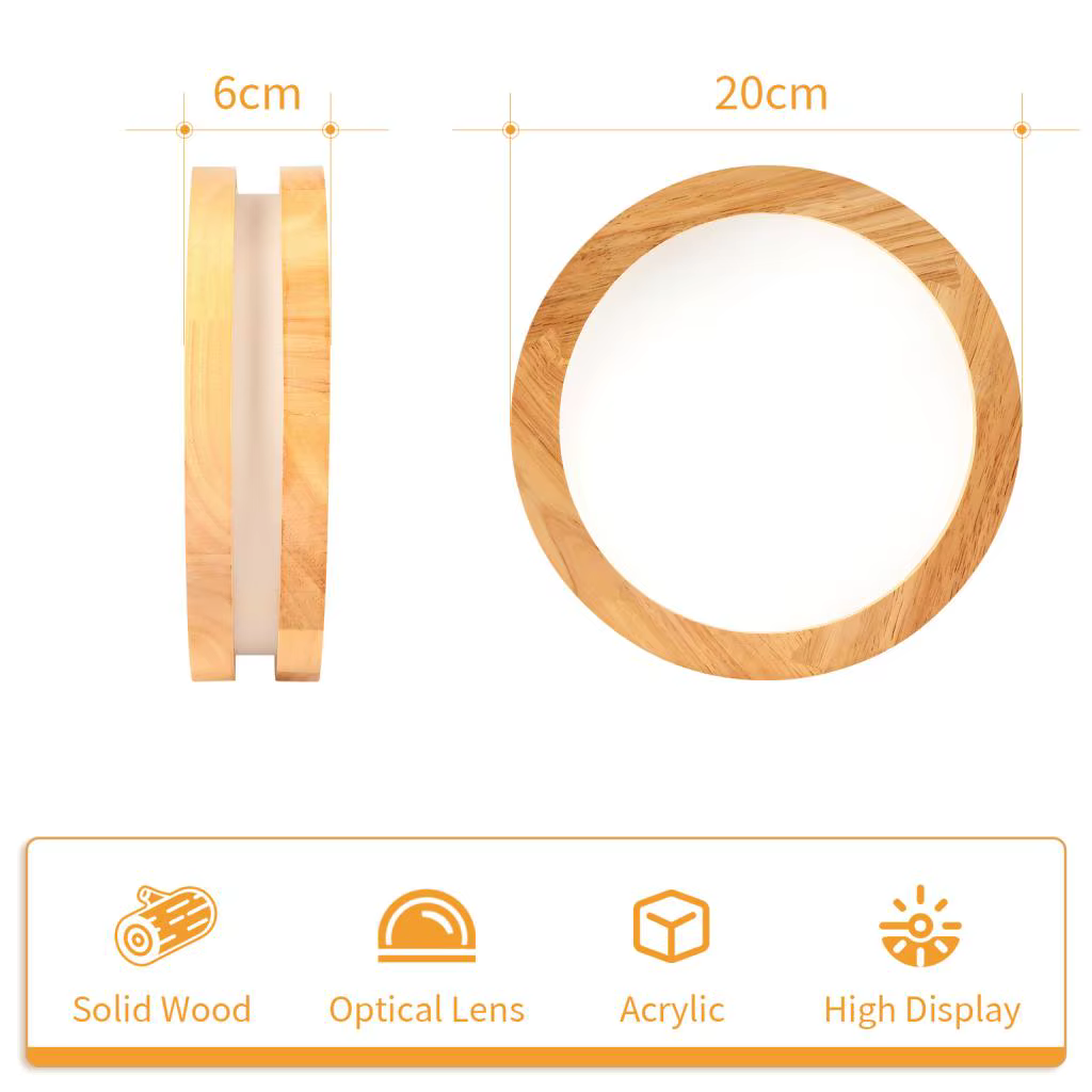 Plafonnier LED en bois pour salon et chambre à coucher, éclairage de plafond moderne nordique rond, 